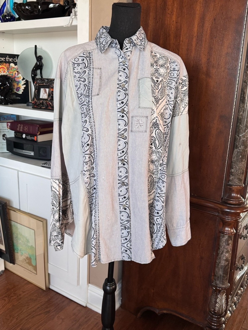 Free People Distressed Bandana Print Shirt
